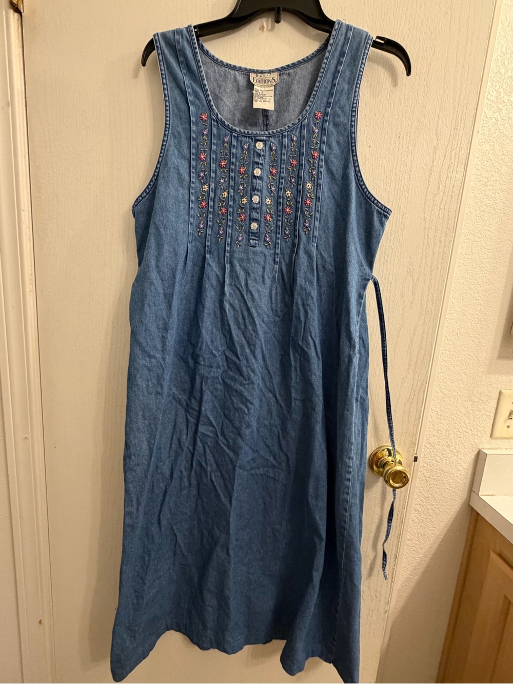 Basic Editions Blue Denim Embroidered Sleeveless Maxi Dress